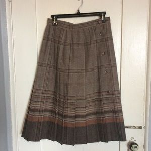 Vintage wool button-up plaid midi skirt